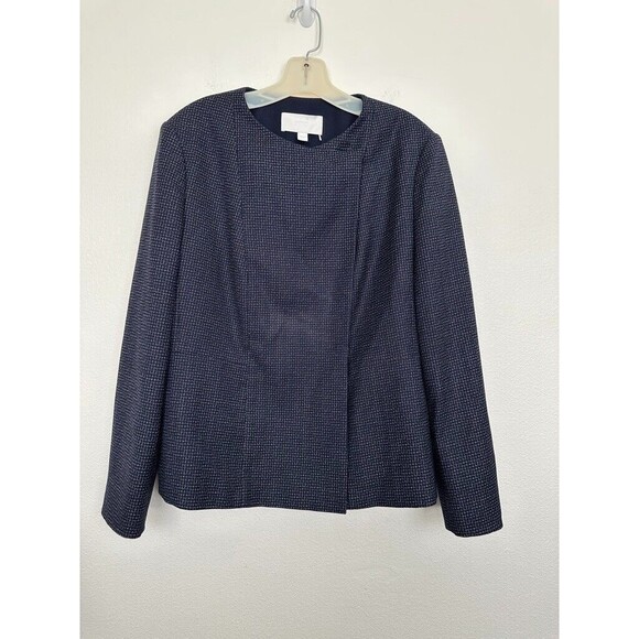 Boss Hugo Boss Women's Jutall Wool Jacket Snap Button Navy Blue Grid Size 14 - Picture 1 of 11